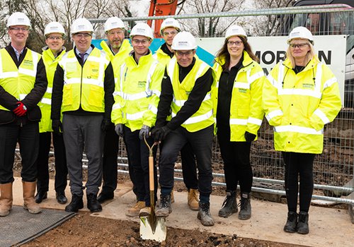 Image of grounding breaking event with Morgan Sindall Construction employees