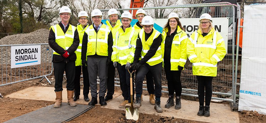 Image of grounding breaking event with Morgan Sindall Construction employees