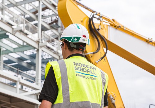 Image of a man in Personal Protective Equipment (PPE) on a Morgan Sindall Construction site