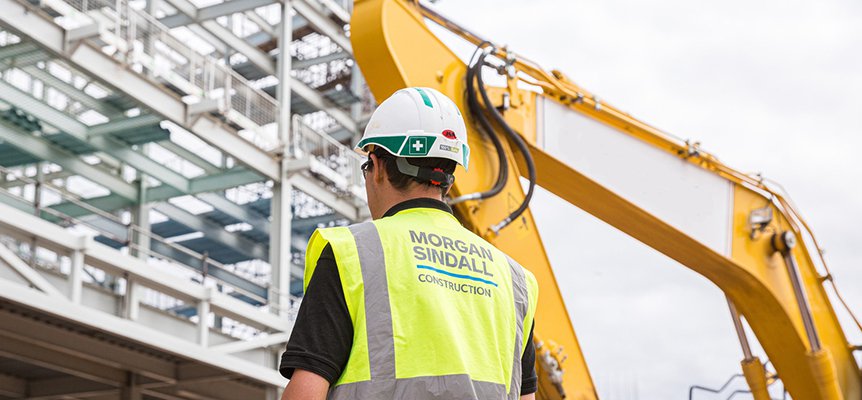 Image of a man in Personal Protective Equipment (PPE) on a Morgan Sindall Construction site
