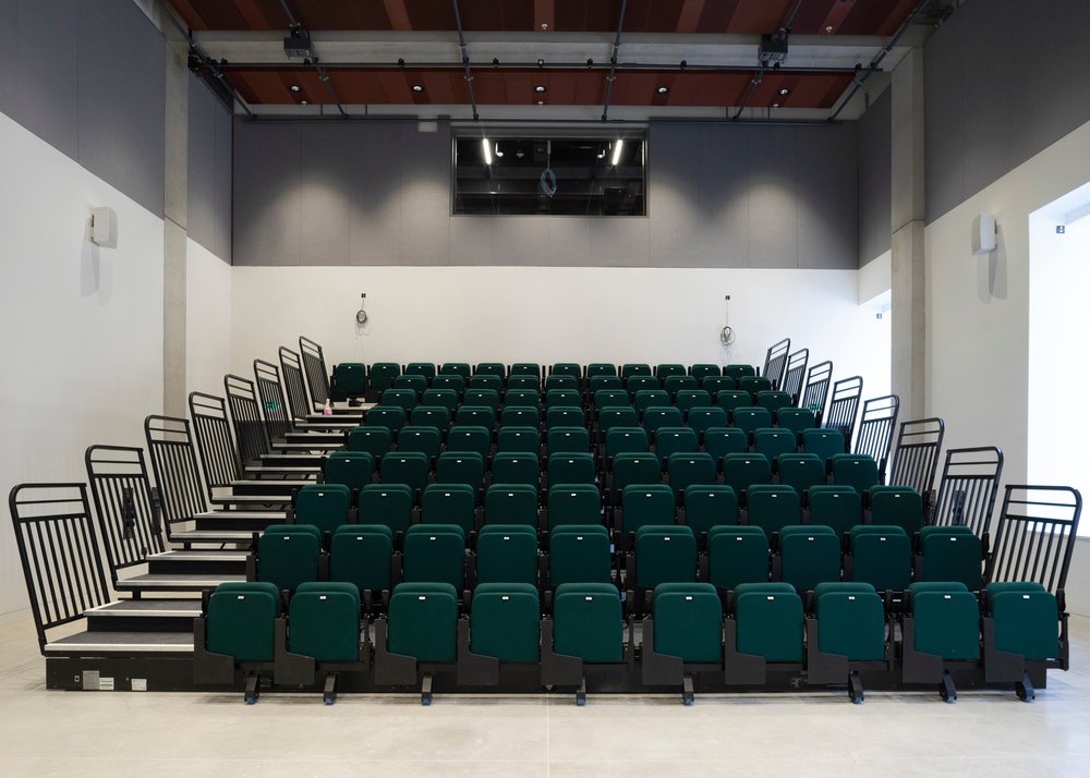 View of the theatre seating which is located at the core of the Arts and Humanities building at Manchester Metropolitan University