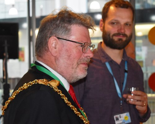 5 Mayor of Ipswich Cllr John Cook at the opening of the Net Zero Skills Centre as Christ Gilbert (SNC) looks on