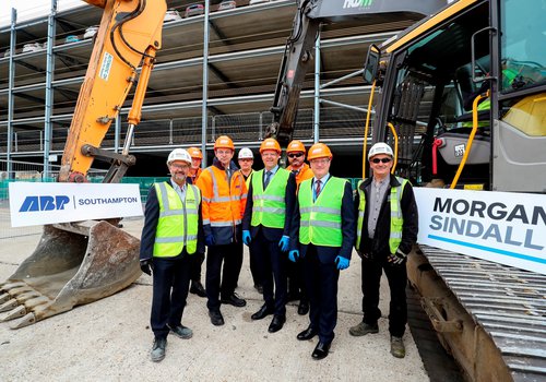 Morgan Sindall Construction team and stakeholders outside the Port of Southampton ABP multideck facility