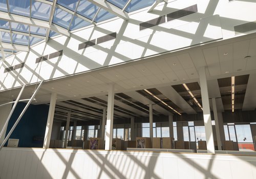 Image of the glazing and atrium at the Barbara Hepworth Building, University of Huddersfield