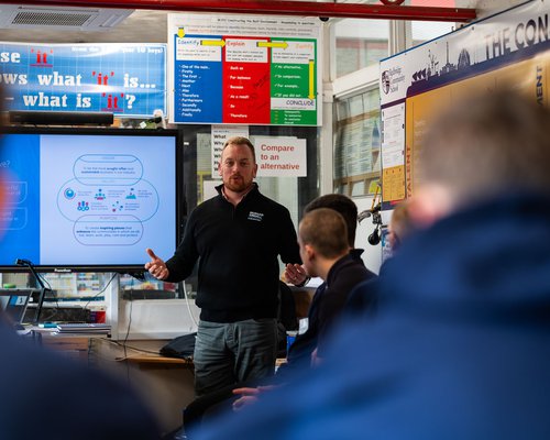 Cliff Kinch, talking to Redbridge students