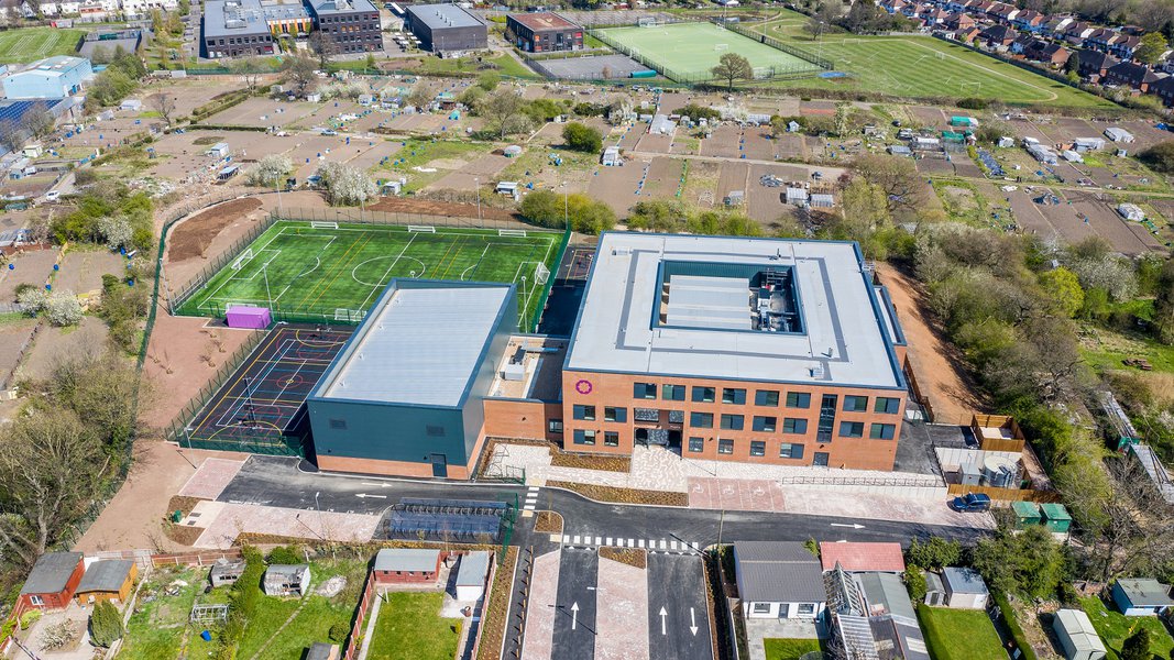 Aerial view of the completed Eden Girls Academy in Birmingham