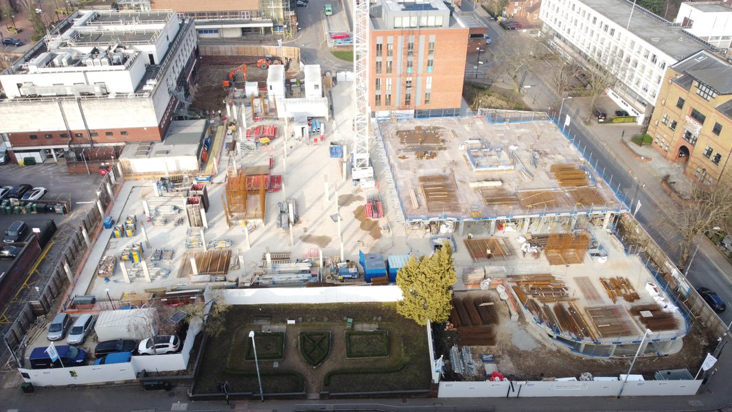 Aerial view of the CCOS project in St Albans taken from a drone