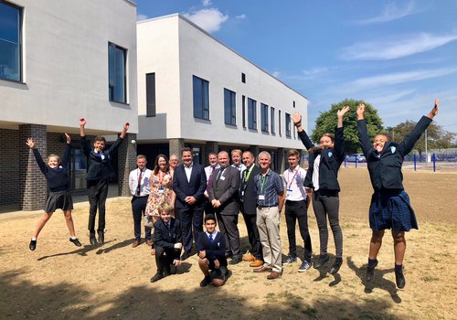 Handover event at Etonbury School with Morgan Sindall Construction team, school teachers and pupils