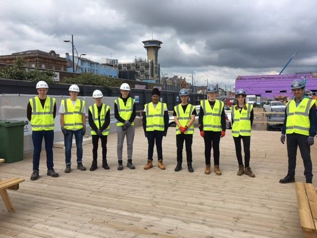 Students from Suffolk New College on a tour of a construction site