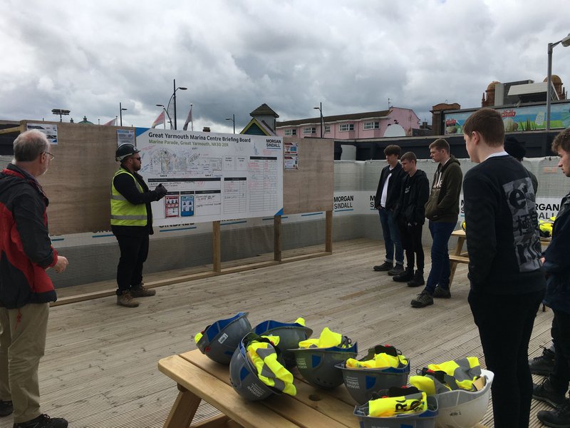 Pictures of students from Suffolk New College on a tour of a construction site