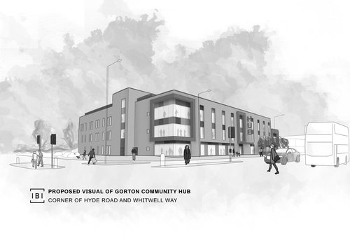 Artists impression of the proposed Gorton Hub in Manchester