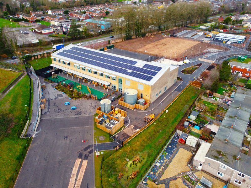 Aerial view of the Maendy Primary School Building