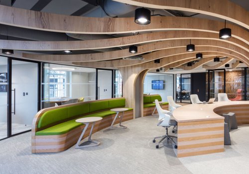 Image of the Morgan Sindall Group plc Office - Kent House, which features a wooden tree that stretches the length of the office