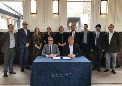The Morgan Sindall Construction and Nottingham Trent University teams signing their strategic agreement