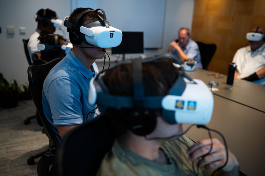 Students using VR headsets