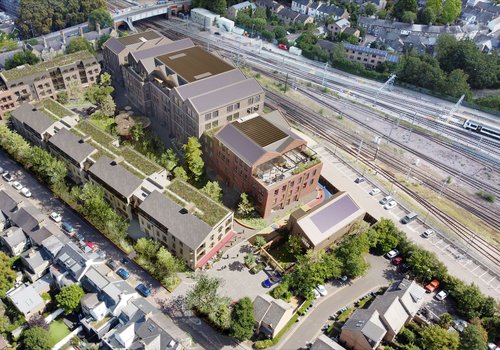 Railpen x Socius - Mill Yard Cambridge aerial CGI