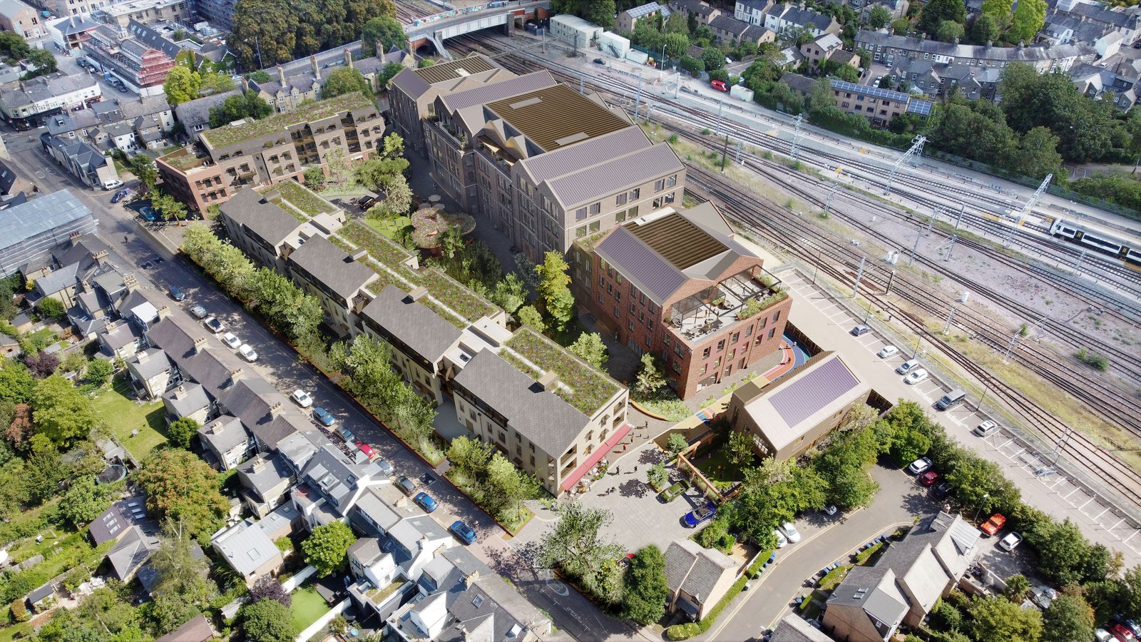 Railpen x Socius - Mill Yard Cambridge aerial CGI