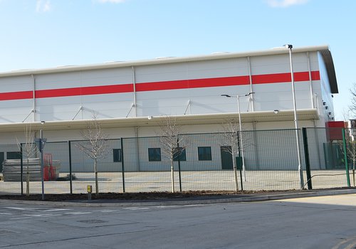 Image of the completed Royal Mail depot building taken from the road