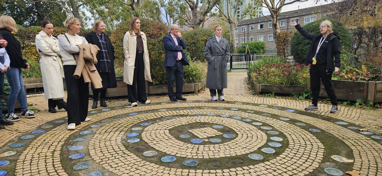 Sharon showing us around BBBC gardens