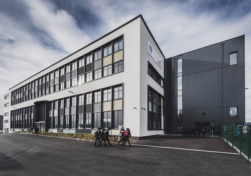 The view of the front of the Khalsa Academy in Wolverhampton which was built by Morgan Sindall Construction