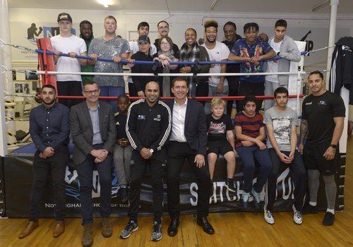 Morgan Sindall Construction team and students at the Nottingham School of Boxing, pictured in the Boxing ring
