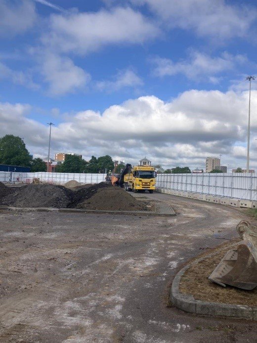 Stevenage Leisure view from behind the hoardings