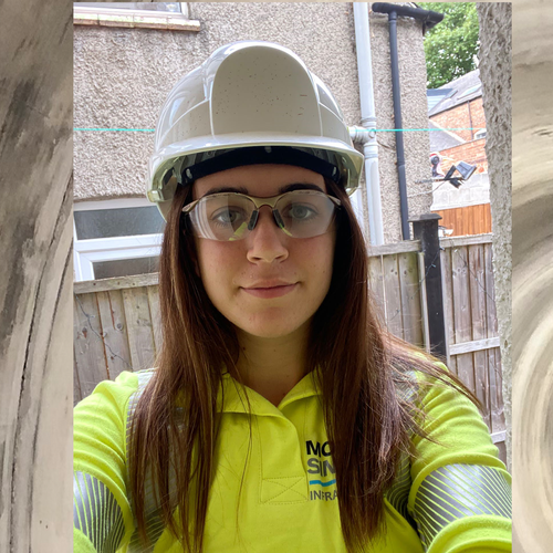 A Morgan Sindall Infrastructure employee wearing Personal Protective Equipment, looking at the camera
