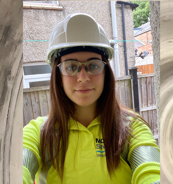 A Morgan Sindall Infrastructure employee wearing Personal Protective Equipment, looking at the camera