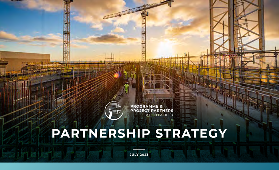 A photograph of work taking place on site - scaffolding is visible in the foreground, and colleagues wearing Personal Protective Equipment, with two cranes standing towards the background.