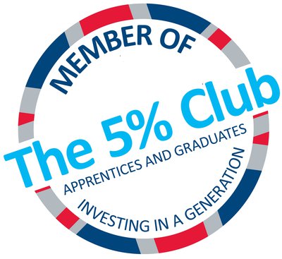 The logo for the 5 per cent Club; members aspire to achieve five per cent of their workforce in earn and learn positions (including apprentices, sponsored students and graduates) within five years of joining.