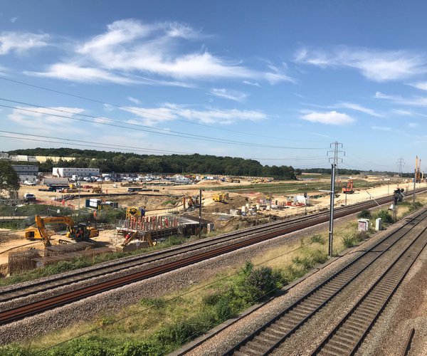 A view over the curved jacked box part of the Werrington Grade Separation project