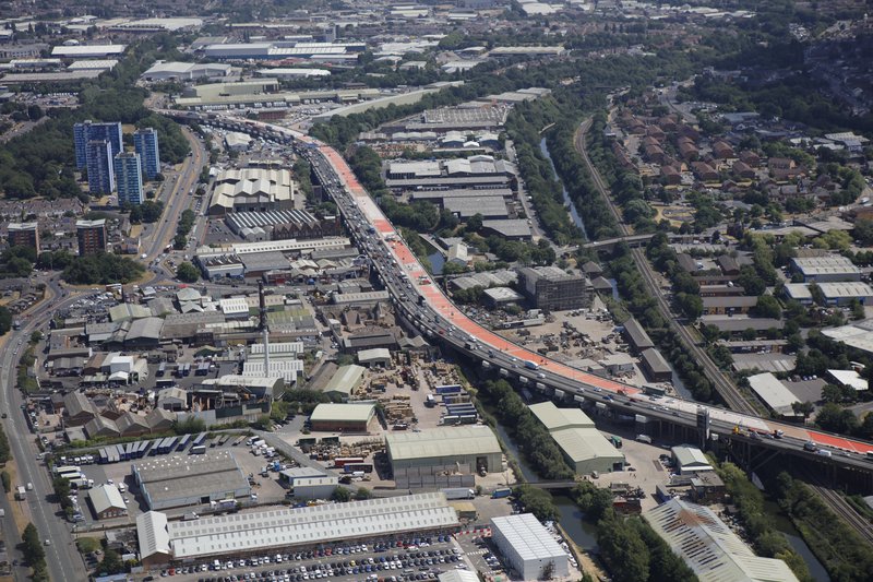 An aerial view of the M5 Oldbury viaduct project