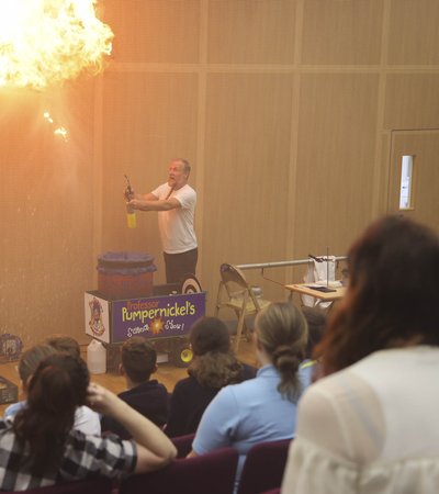 Professor Pumpernickel wows the audience with one of his amazing experiments